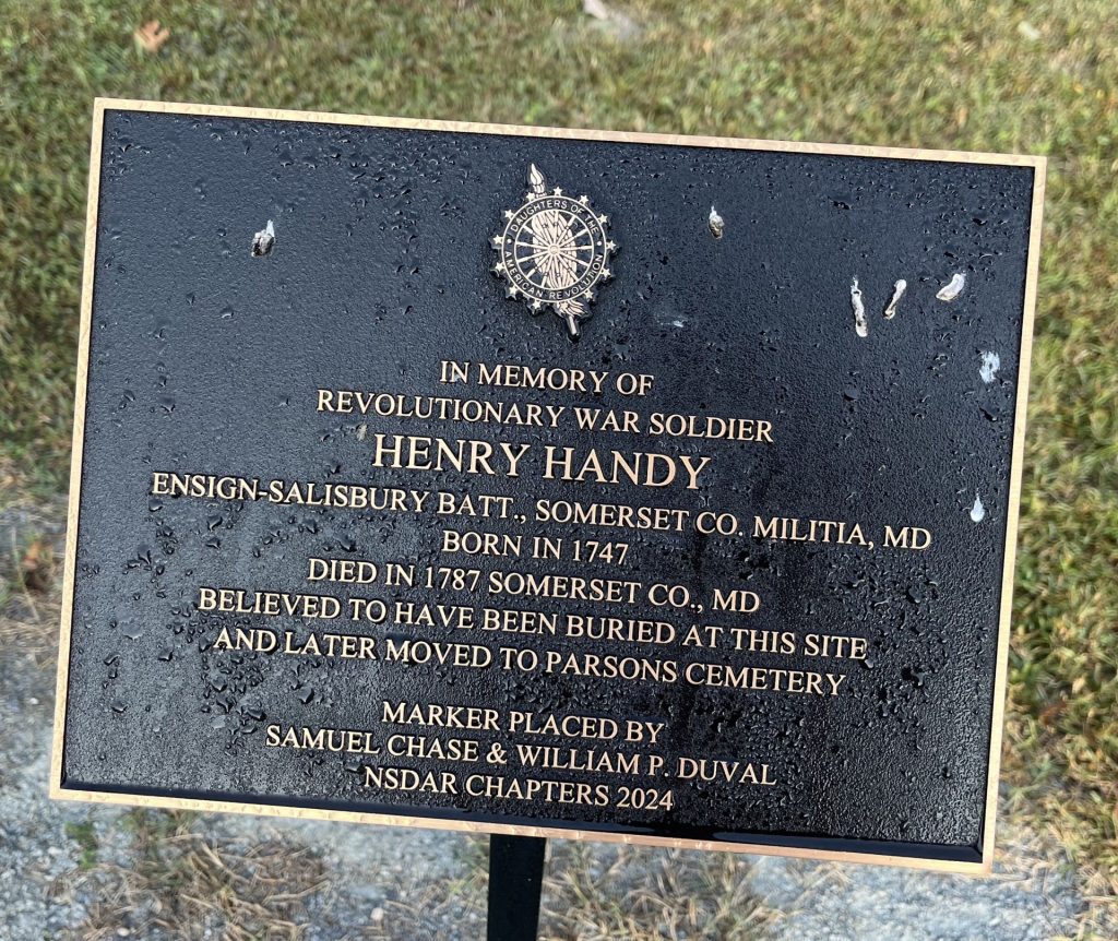 HENRY HANDY REVOLUTIONARY WAR SOLDIER MEMORIAL PLAQUE