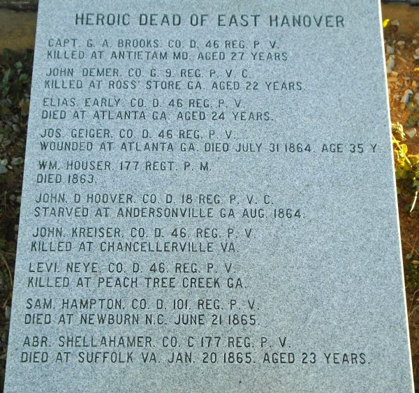 HEROIC DEAD OF EAST HANOVER CIVIL WAR MEMORIAL STONE E