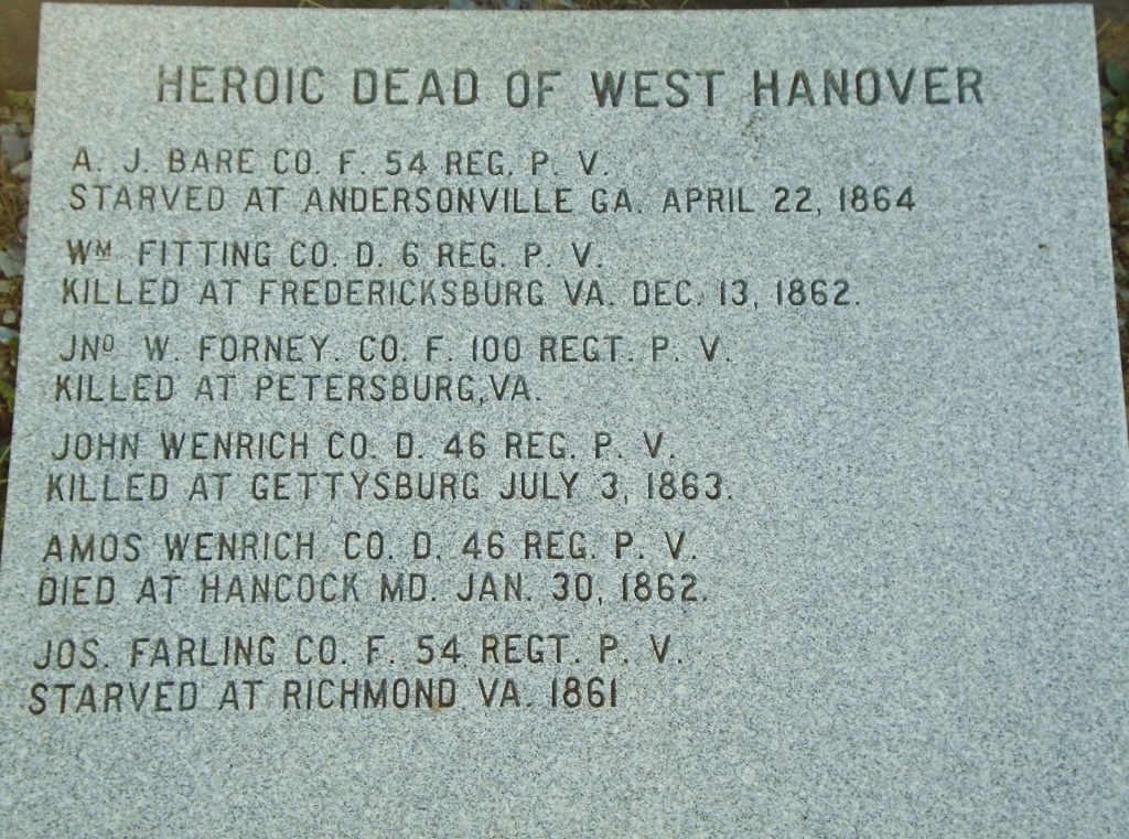 HEROIC DEAD OF EAST HANOVER CIVIL WAR MEMORIAL STONE H