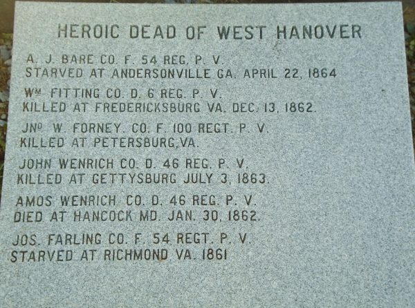 HEROIC DEAD OF EAST HANOVER CIVIL WAR MEMORIAL STONE H