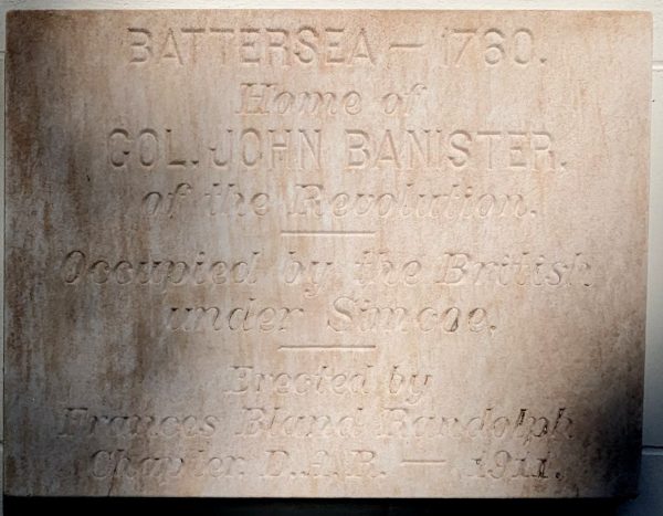 HOME OF COL. JOHN BANISTER OF THE REVOLUTION WAR MEMORIAL PLAQUE