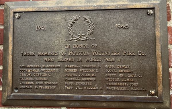 HOUSTON VOLUNTEER FIRE CO. WORLD WAR II MEMORIAL PLAQUE