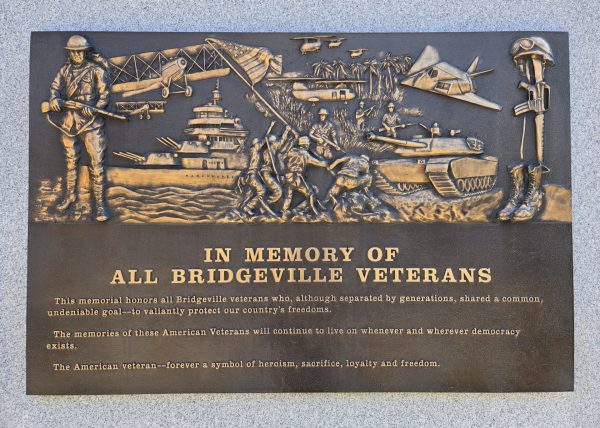 IN MEMORY OF ALL BRIDGEVILLE VETERANS WAR MEMORIAL PLAQUE A