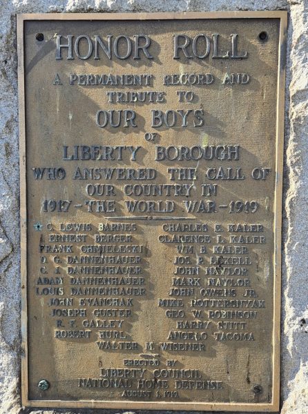 LIBERTY BOROUGH WORLD WAR HONOR ROLL MEMORIAL PLAQUE