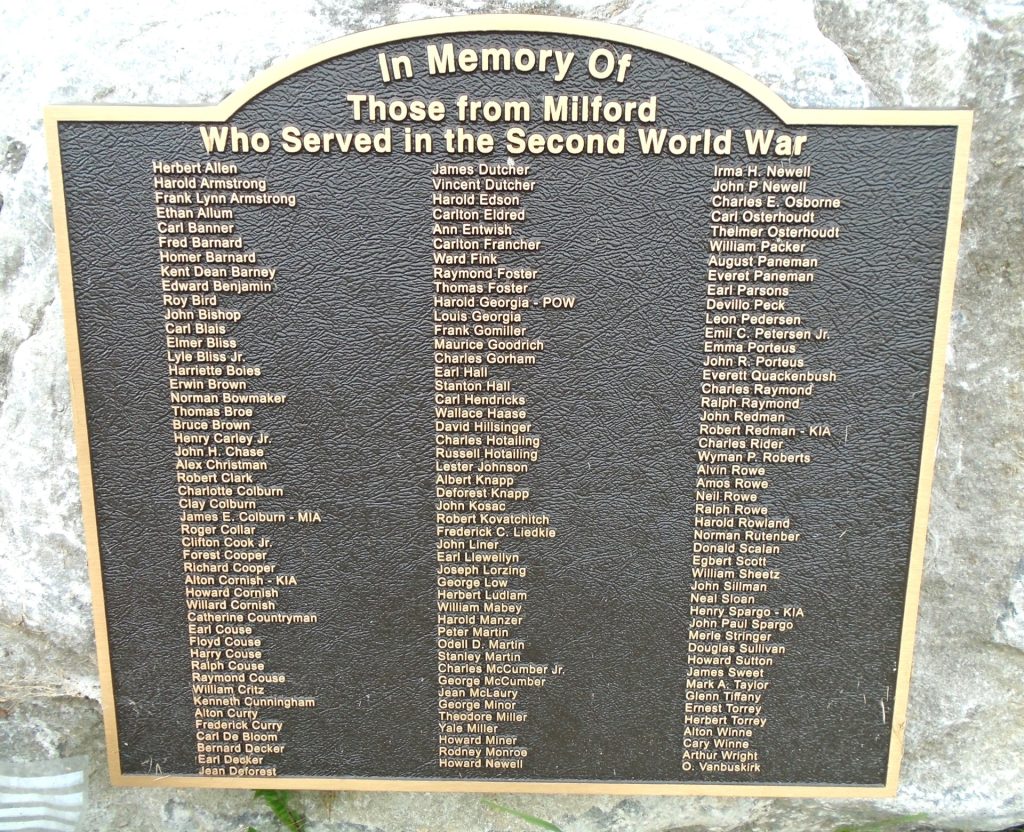 MILFORD SECOND WORLD WAR MEMORIAL PLAQUE