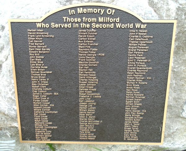 MILFORD SECOND WORLD WAR MEMORIAL PLAQUE