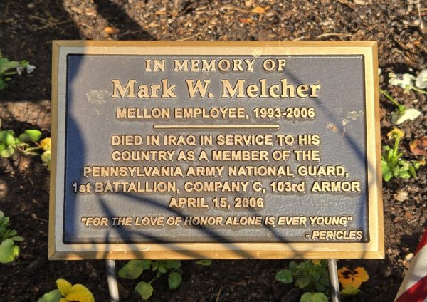 MARK W. MELCHER WAR MEMORIAL TREE PLAQUE