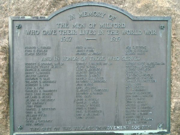 MILFORD, NY WORLD WAR MEMORIAL PLAQUE