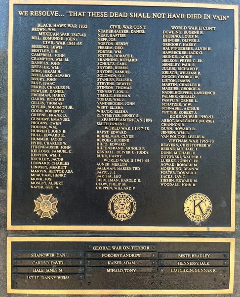 NAPERVILLE WAR VETERANS MEMORIAL PLAQUE