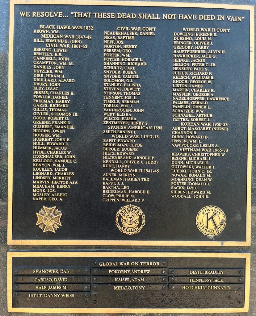 NAPERVILLE WAR VETERANS MEMORIAL PLAQUE