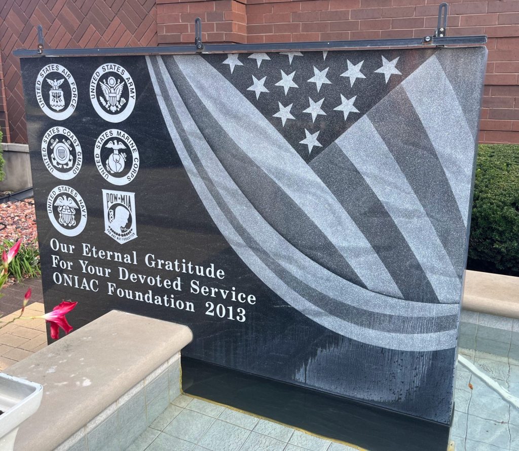 ONIAC FOUNDATION VETERANS MEMORIAL FOUNTAIN CLOSE-UP