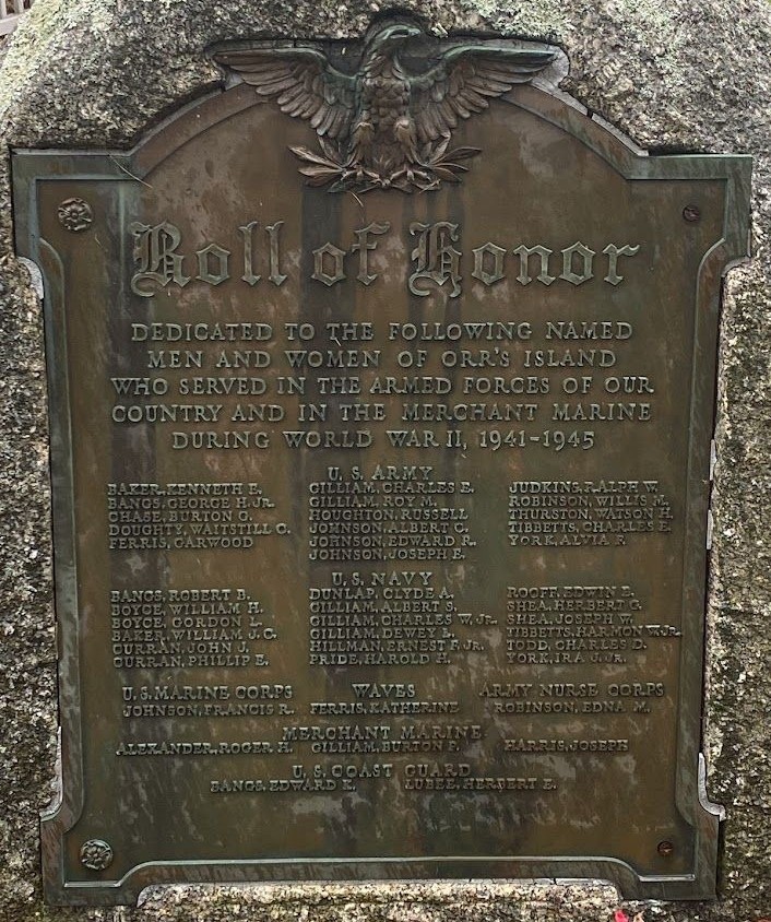 ORR’S ISLAND WORLD WAR II VETERANS MEMORIAL PLAQUE