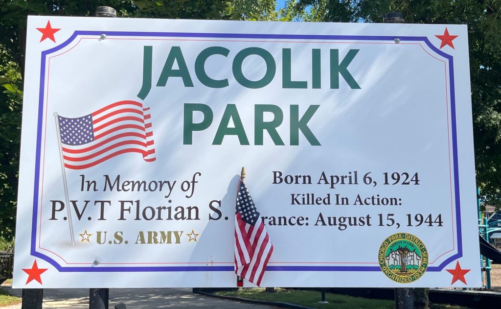 P.V.T. FLORIAN S. JACOLIK PARK PLAQUE