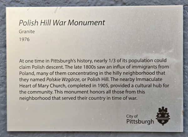 POLISH HILL WAR MONUMENT PLAQUE