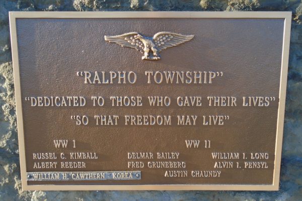 “RALPHO TOWNSHIP” WAR VETERANS MEMORIAL PLAQUE