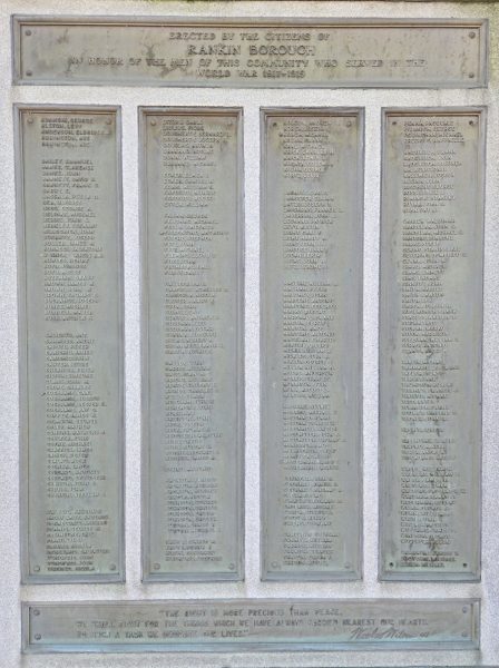 RANKIN BOROUGH WORLD WAR VETERANS MEMORIAL CLOSE-UP