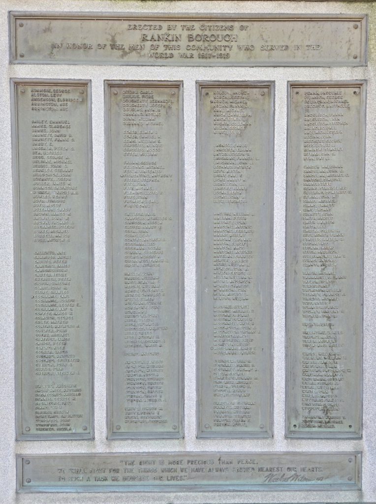 RANKIN BOROUGH WORLD WAR VETERANS MEMORIAL CLOSE-UP