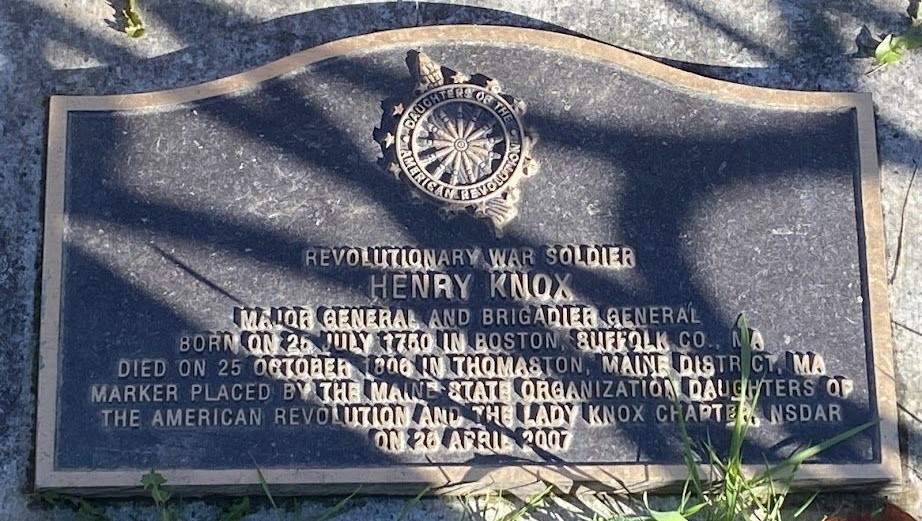 REVOLUTIONARY WAR SOLDIER HENRY KNOX MEMORIAL PLAQUE