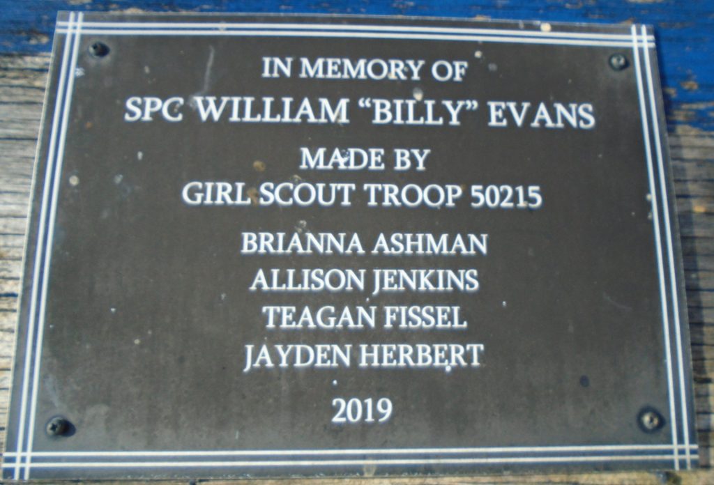 S.P.C. WILLIAM “BILLY” EVANS MEMORIAL PARK PLAQUE