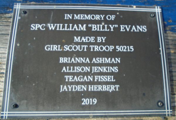 S.P.C. WILLIAM “BILLY” EVANS MEMORIAL PARK PLAQUE