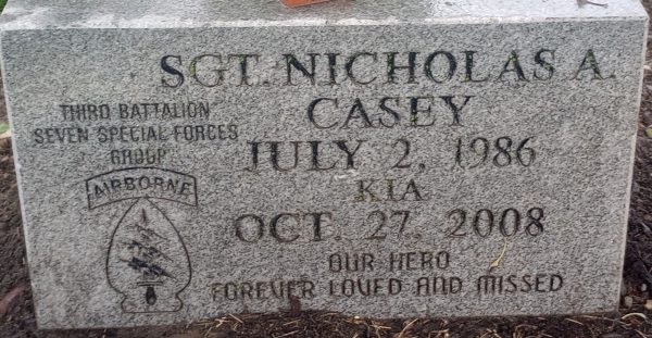 SGT. NICHOLAS A. CASEY WAR MEMORIAL TABLET