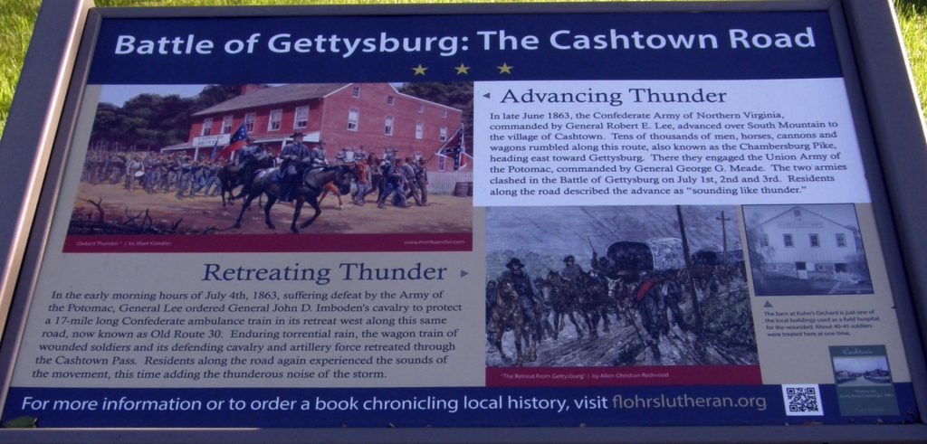 THE BATTLE OF GETTYSBURG THE CASHTOWN ROAD MEMORIAL MARKER