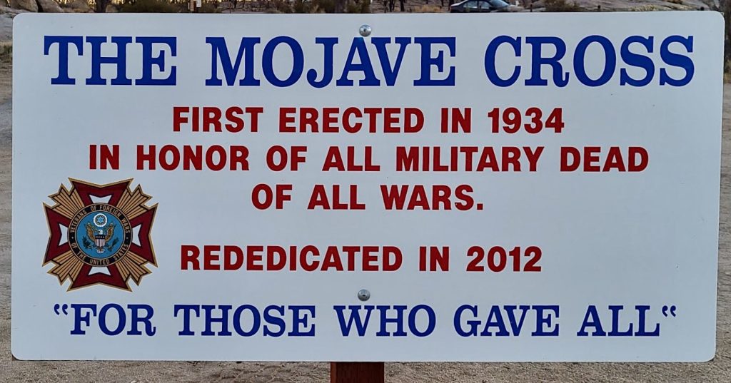 THE MOJAVE CROSS WAR VETERANS MEMORIAL PLAQUE A