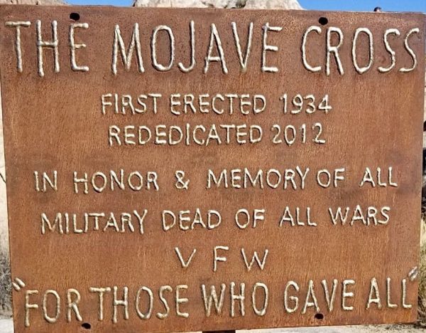 THE MOJAVE CROSS WAR VETERANS MEMORIAL PLAQUE B