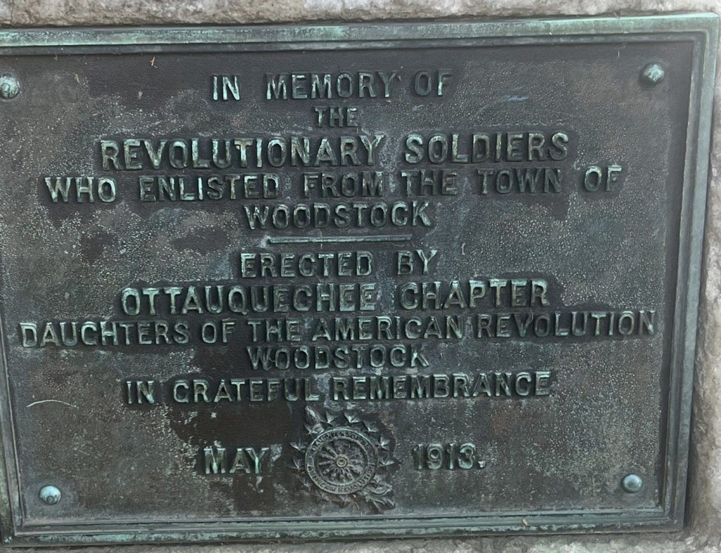 TOWN OF WOODSTOCK REVOLUTIONARY SOLDIERS WAR MEMORIAL PLAQUE