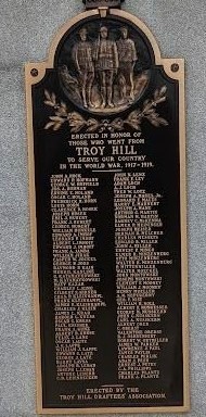 TROY HILL WORLD WAR MEMORIAL PLAQUE