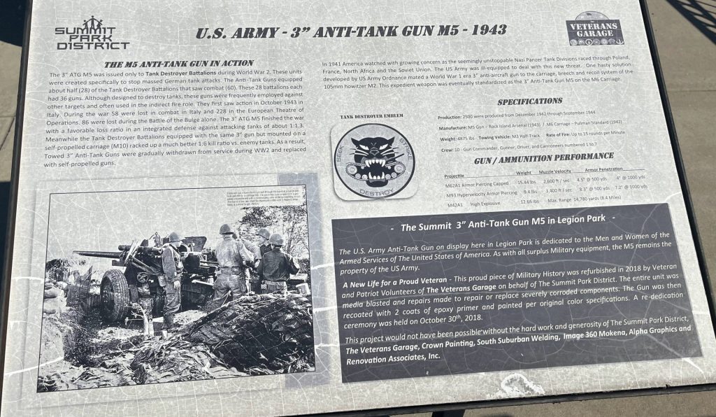 U.S. ARMY-3″ ANTI-TANK GUN M5-1943 WAR MEMORIAL PLAQUE