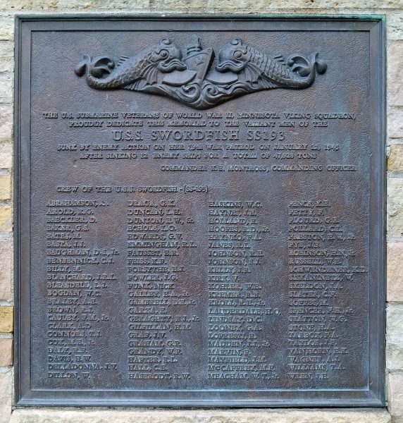 U.S.S. SWORDFISH SS193 WAR MEMORIAL PLAQUE A