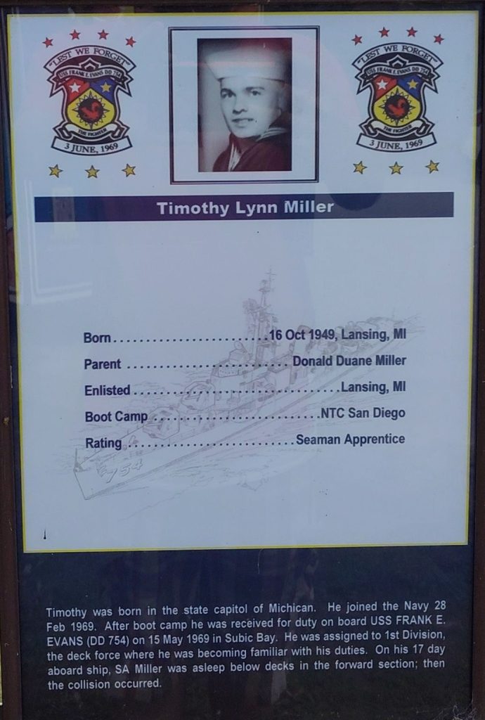 USS FRANK E. EVANS DD-754 WAR MEMORIAL PLAQUE B