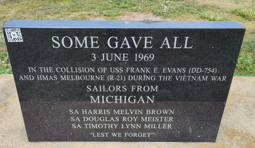 USS FRANK E. EVANS DD-754 WAR MEMORIAL STONE BACK