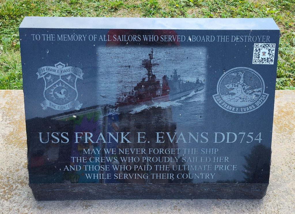 USS FRANK E. EVANS DD-754 WAR MEMORIAL STONE FRONT