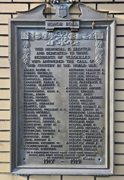 VERSAILLES WORLD WAR HONOR ROLL MEMORIAL PLAQUE