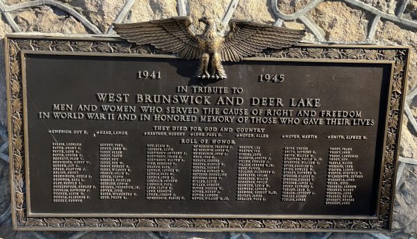 WEST BRUNSWICK AND DEER LAKE WORLD WAR II MEMORIAL PLAQUE