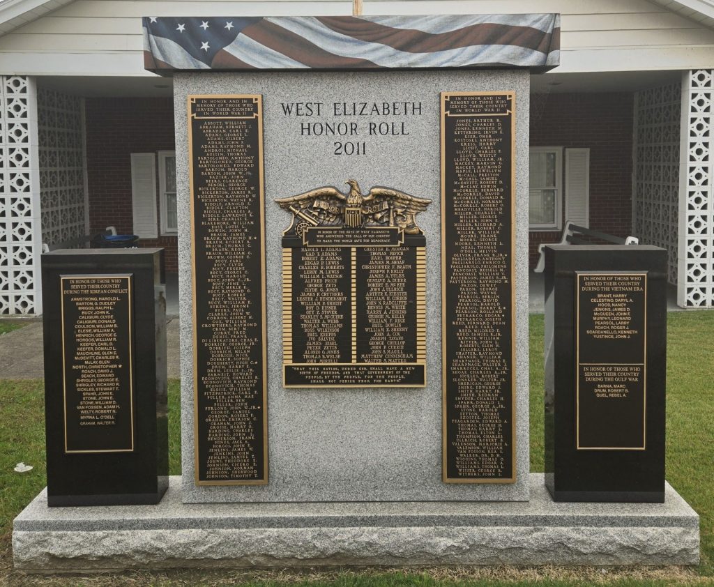 WEST ELIZABETH HONOR ROLL WAR VETERANS MEMORIAL