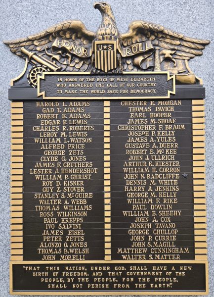 WEST ELIZABETH HONOR ROLL WAR VETERANS MEMORIAL PLAQUE A