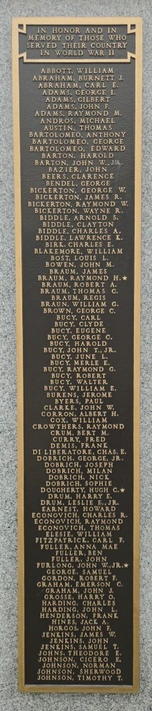 WEST ELIZABETH HONOR ROLL WAR VETERANS MEMORIAL PLAQUE B