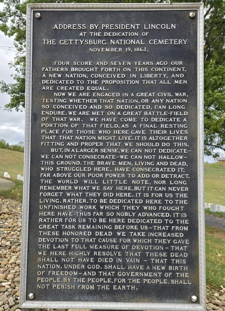 WEST VIRGINIA NATIONAL CEMETERY ADDRESS BY PRESIDENT LINCOLN MEMORIAL PLAQUE