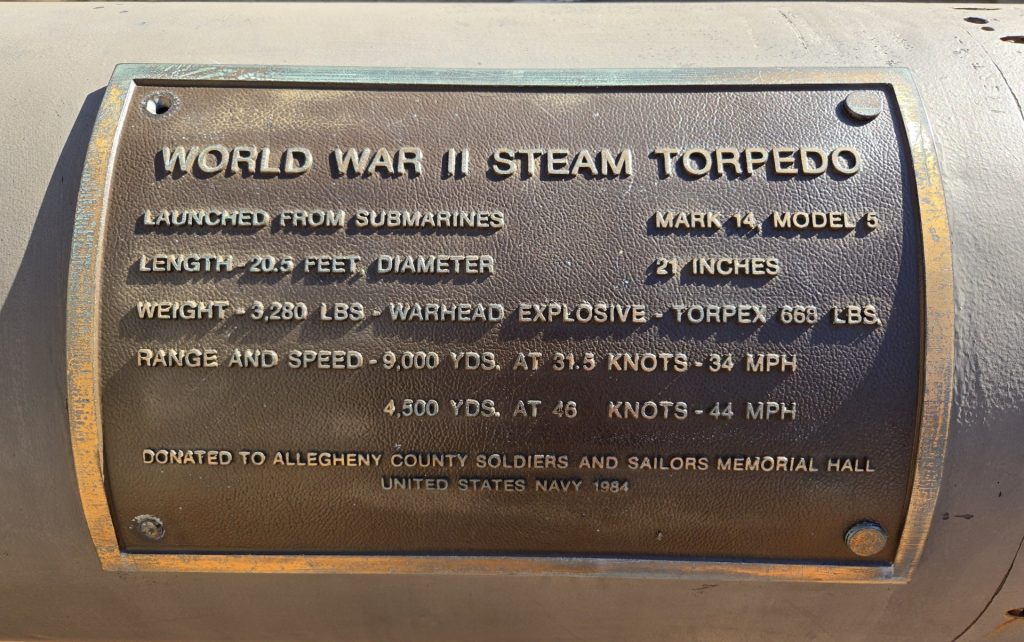 WORLD WAR II STEAM TORPEDO MEMORIAL PLAQUE