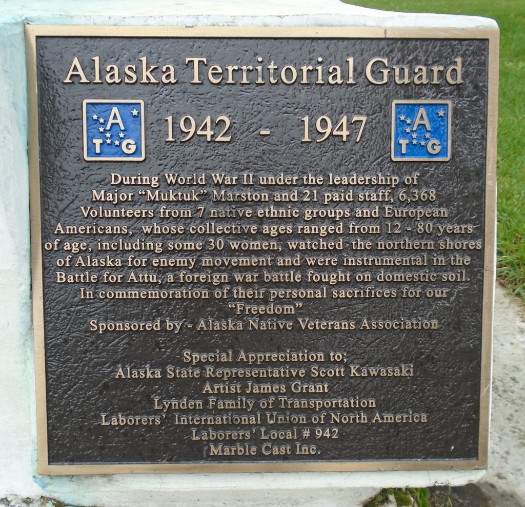 ALASKA TERRITORIAL GUARD WAR MEMORIAL PLAQUE