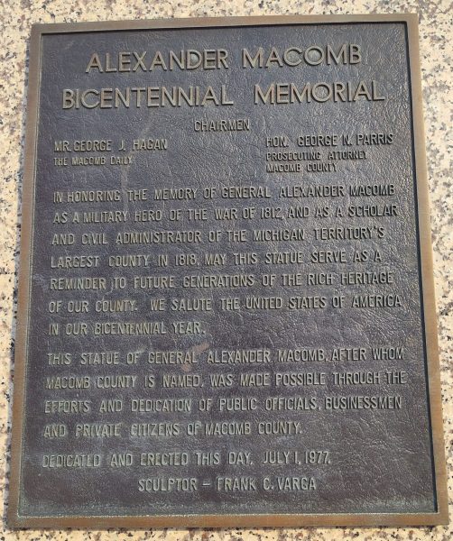 ALEXANDER MACOMB BICENTENNIAL MEMORIAL PLAQUE