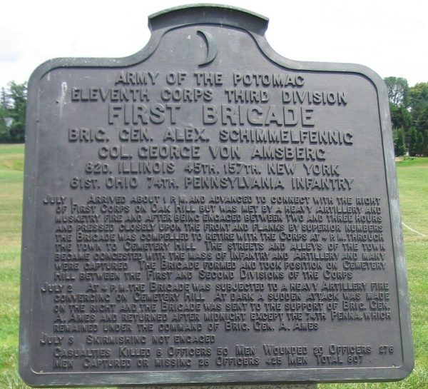 ARMY OF THE POTOMAC ELEVENTH CORPS THIRD DIVISION FIRST BRIGADE WAR MEMORIAL PLAQUE