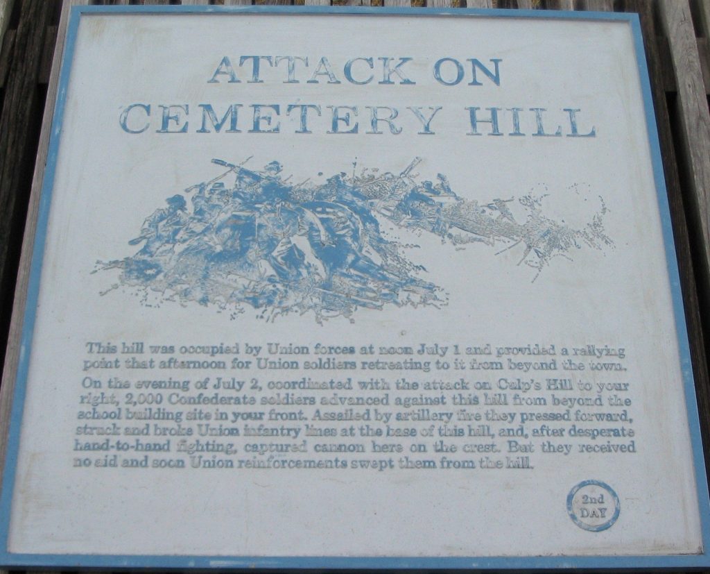 ATTACK ON CEMETERY HILL 2ND DAY WAR MEMORIAL PLAQUE