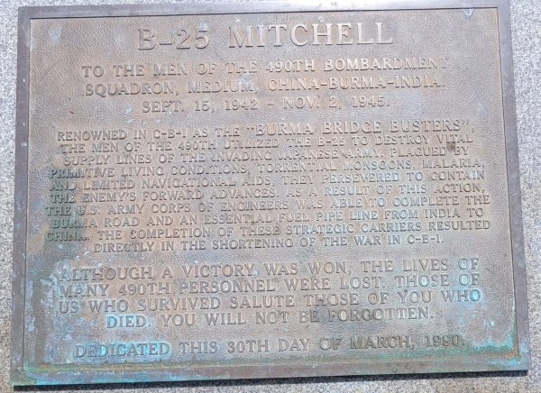 B-25 MITCHELL WAR MEMORIAL AIRCRAFT PLAQUE
