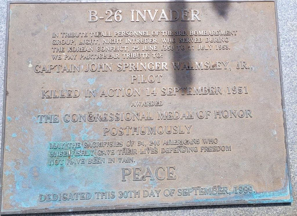 B-26 INVADER MEDAL OF HONOR WAR MEMORIAL PLAQUE