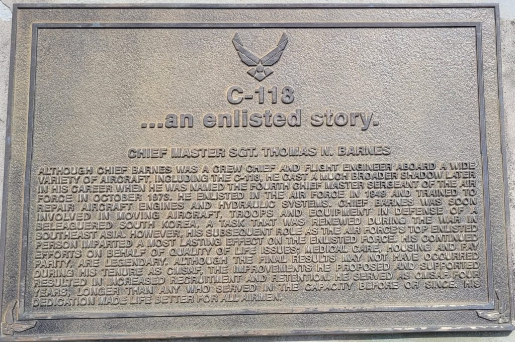C-118…AN ENLISTED STORY WAR MEMORIAL PLAQUE