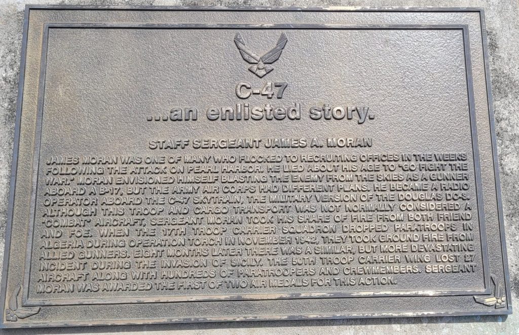 C-47…AN ENLISTED STORY WAR MEMORIAL PLAQUE